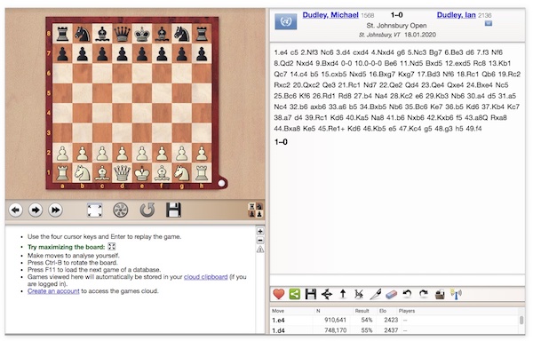 Example of ChessBase PGN Viewer in action