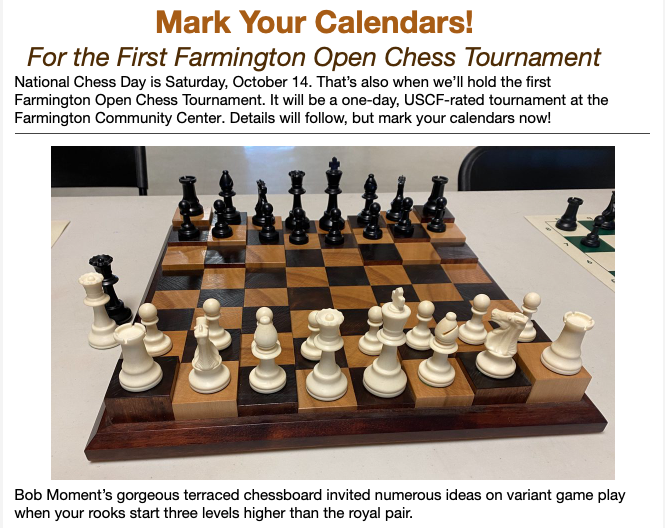 First Farmington Open ChessTournament Planned for October 14th